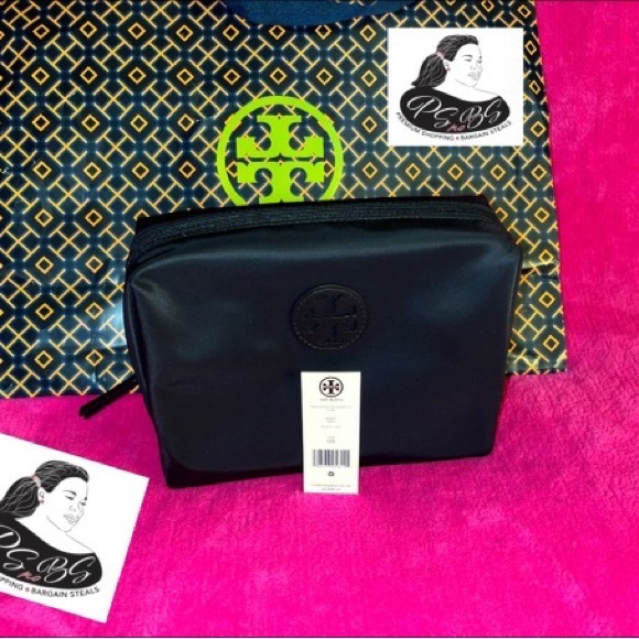 NWT Tory Burch Nylon Medium Cosmetic Case Black - Picture 2 of 6